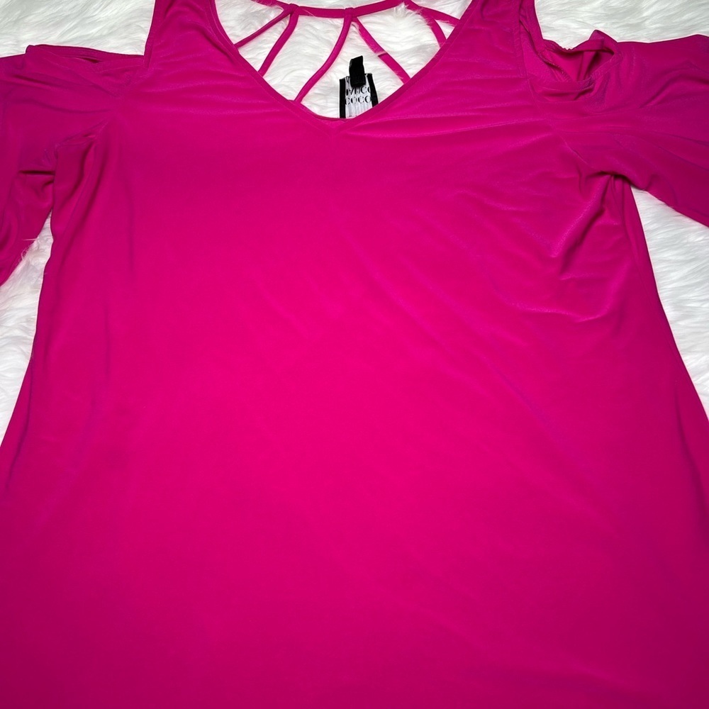 Coco Bianco Hot Pink Cold-Shoulder V-Neck Top